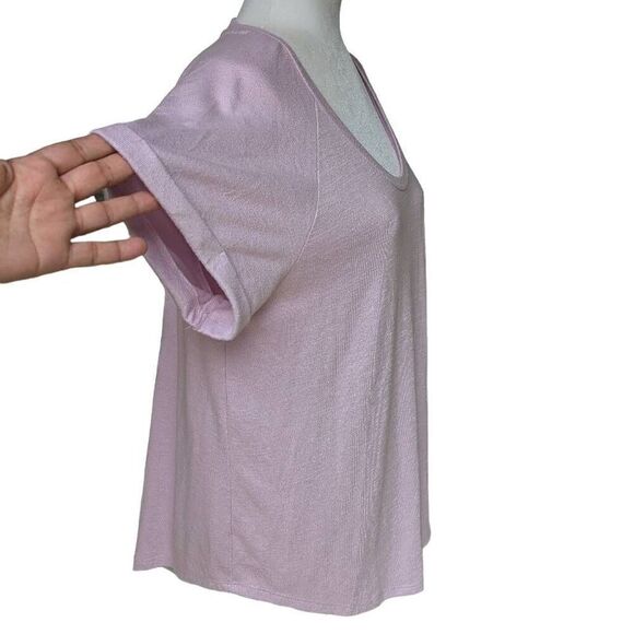 LOFT Lavender Short Sleeve T-shirt Scoop Neck Short Rolled Sleeve Women Size M - Picture 3 of 6